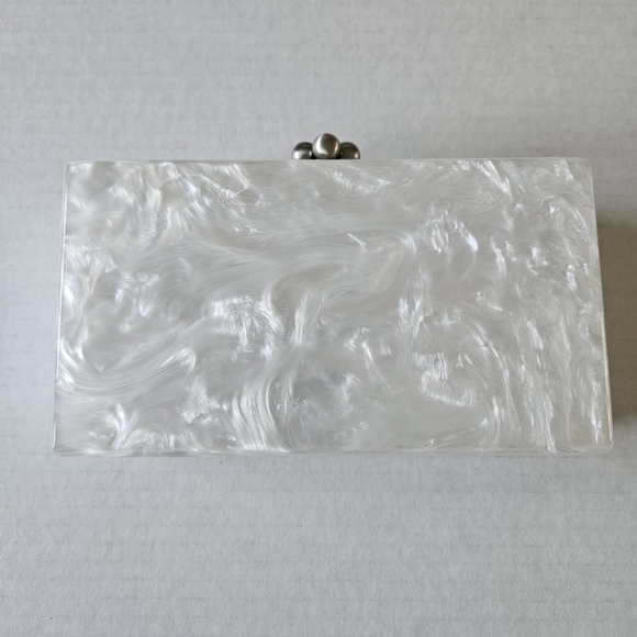 Edie Parker White Pearlescent Mrs. Bridal Slim Jean Box Clutch - Picture 8 of 16